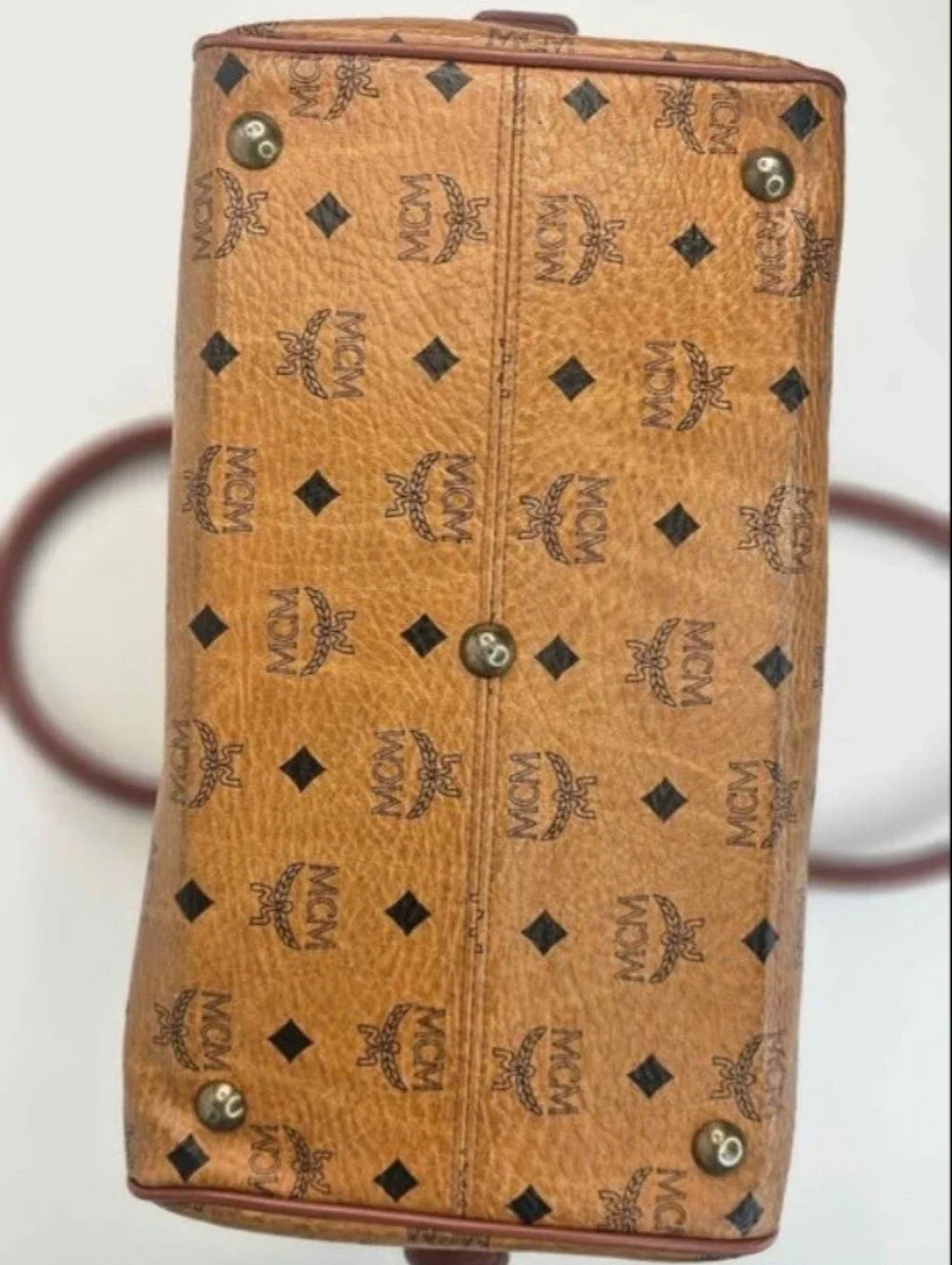 Authentic MCM Monogram Visetos Cognac Boston Satchel Handbag